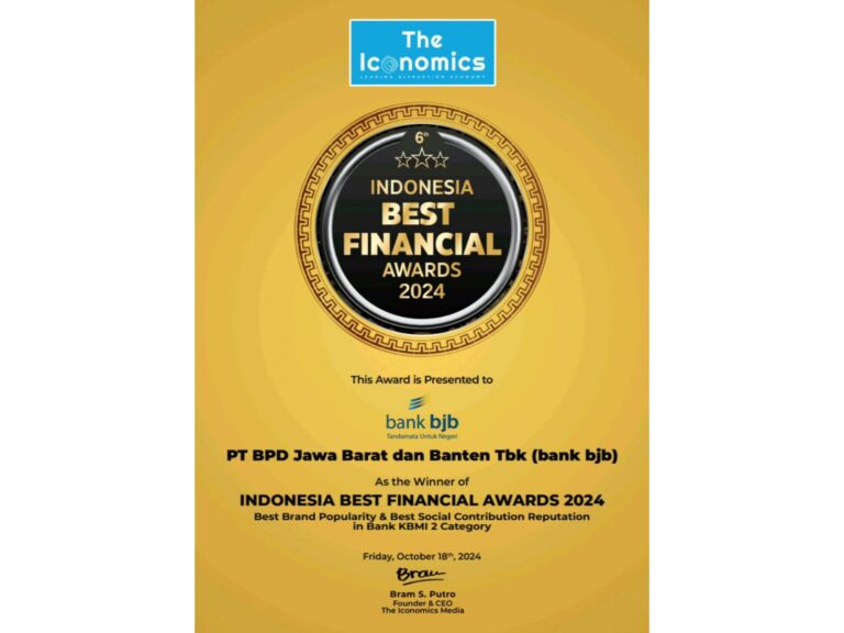 bank bjb Raih 2 Penghargaan Indonesia Best Financial Awards 2024, Kategori Best Brand Popularity & Best Social Contribution Reputation